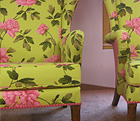 Beautifully upholstered Arm Chairs upholstered as part of a upholstery course at the upholstery workshop in Alderbury, Wiltshire